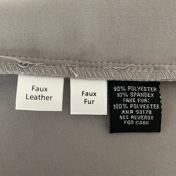 Catherine Malandrino Faux Leather Gray Scoop Neck Sweater, Faux Fur Cuffs, Sz S - Picture 5 of 7